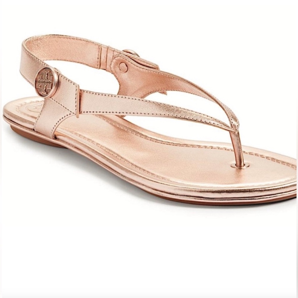Tory Burch Rose Gold Minnie leather travel sandal